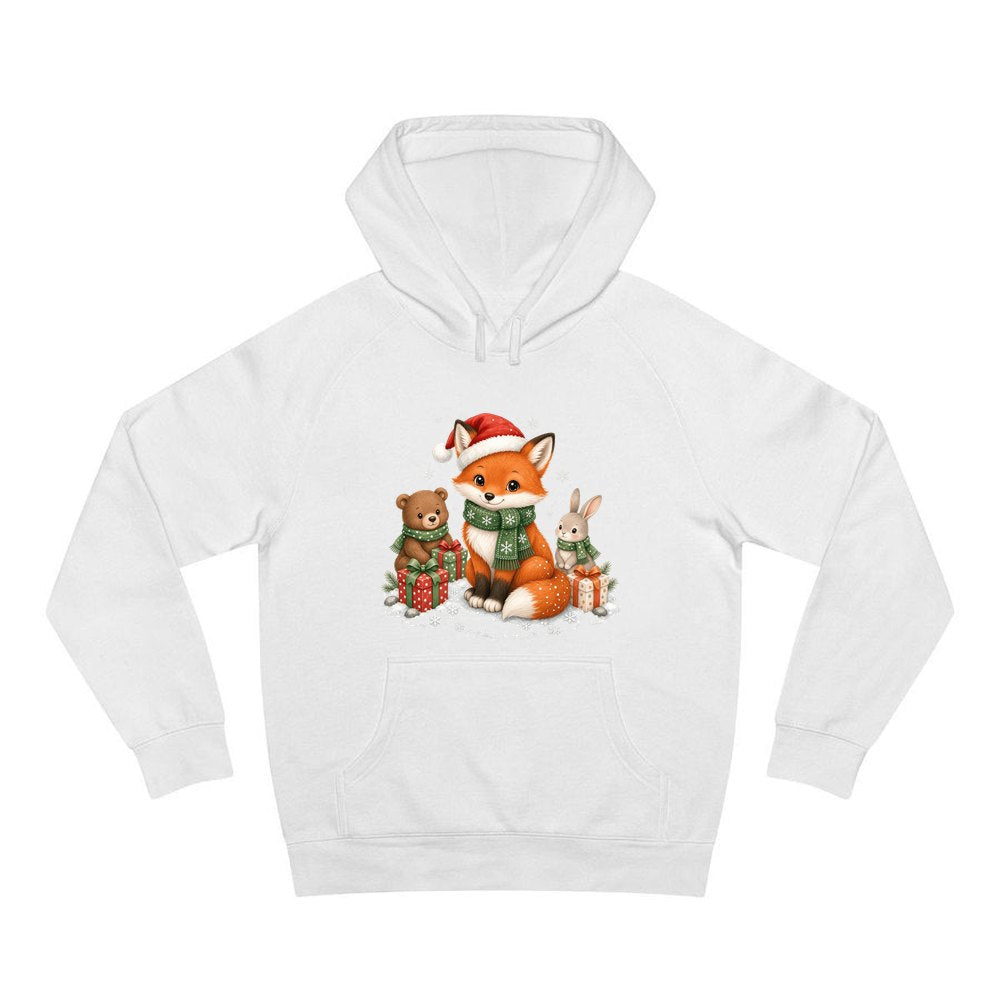 Woodland Friends Christmas Presents personalised Christmas hoodie in white
