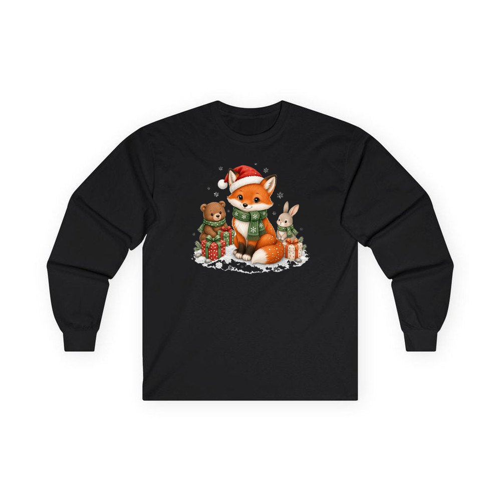 Woodland Friends Christmas Presents personalised long sleeve Christmas T-shirt in black
