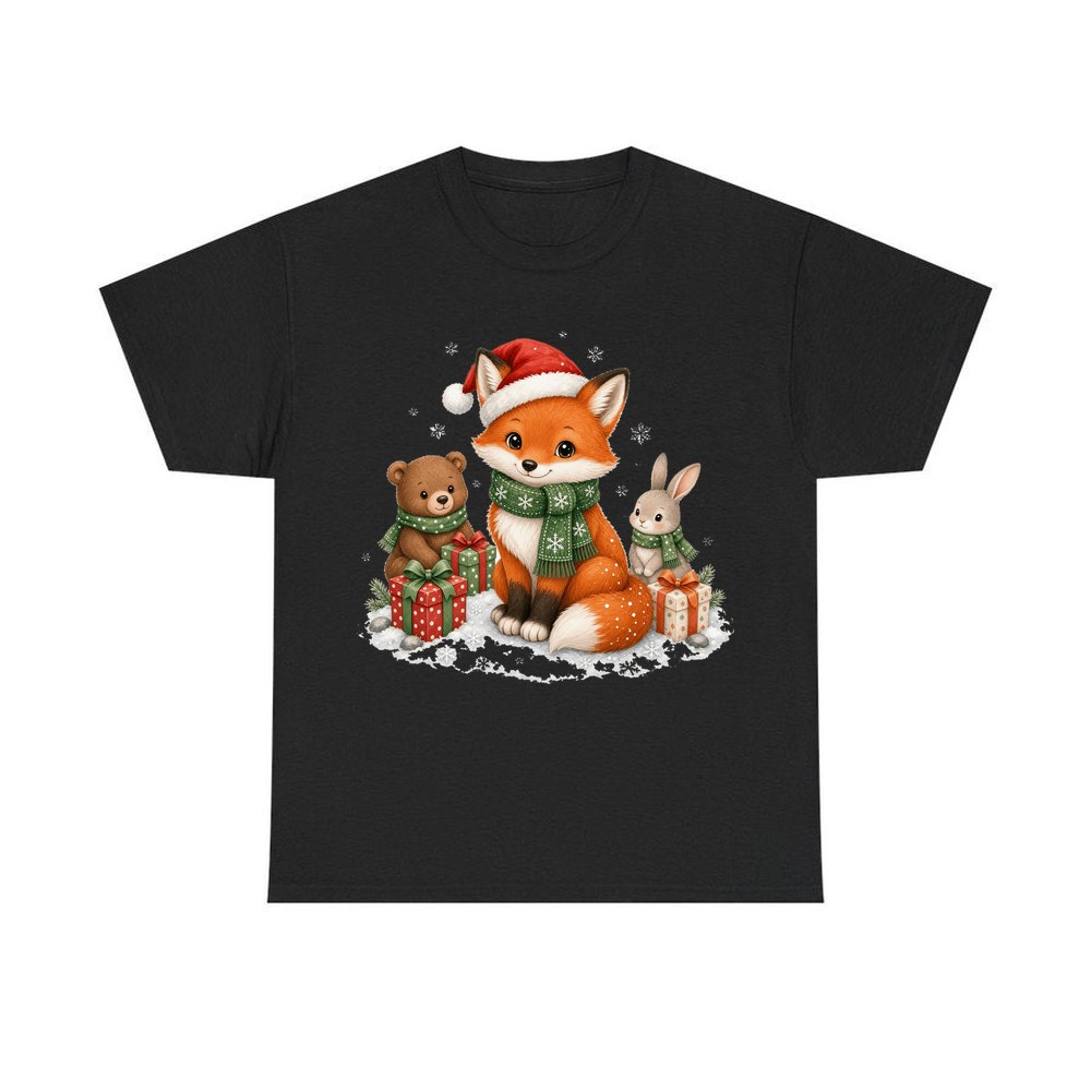 Woodland Friends Christmas Presents personalised Christmas T-shirt in black