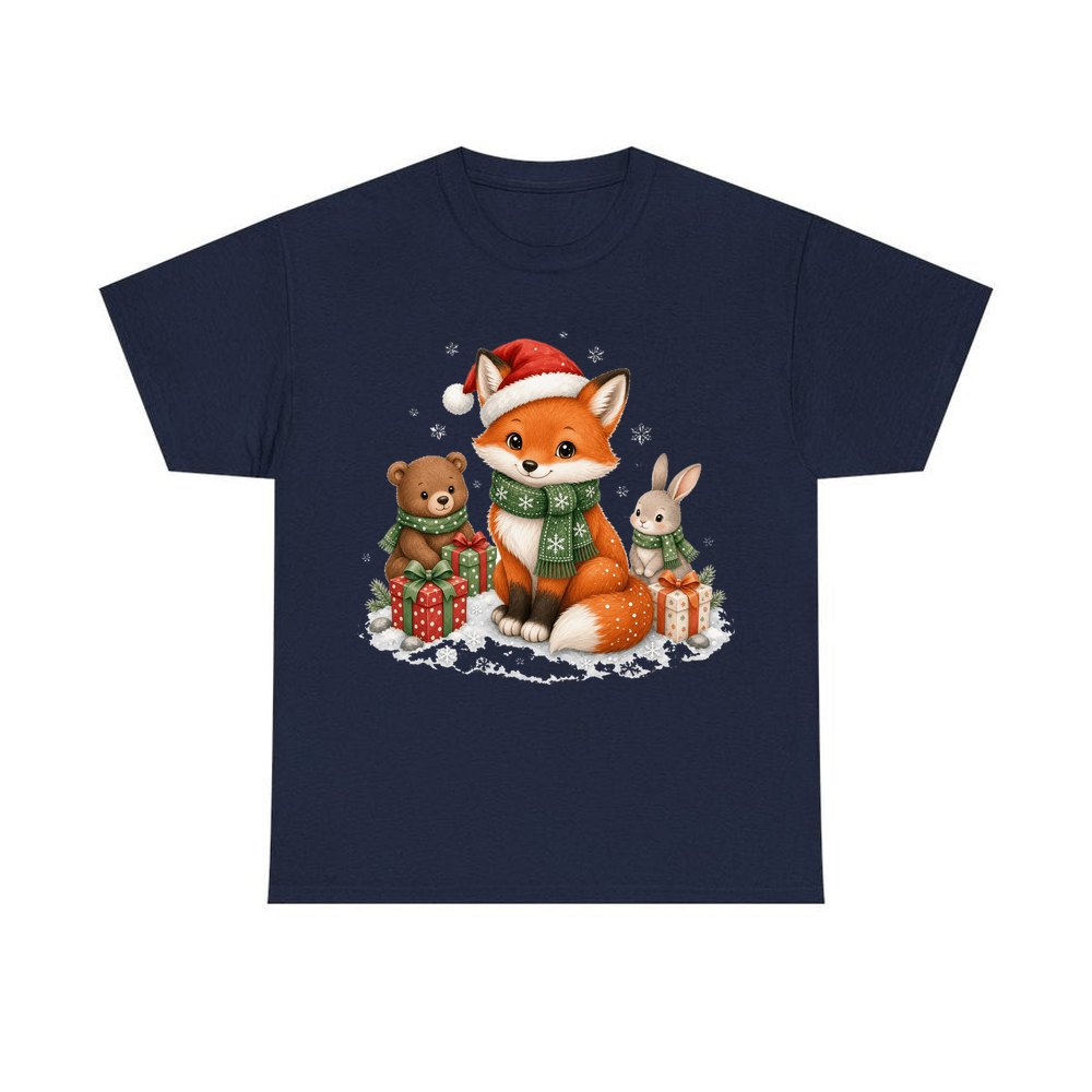 Woodland Friends Christmas Presents personalised Christmas T-shirt in navy