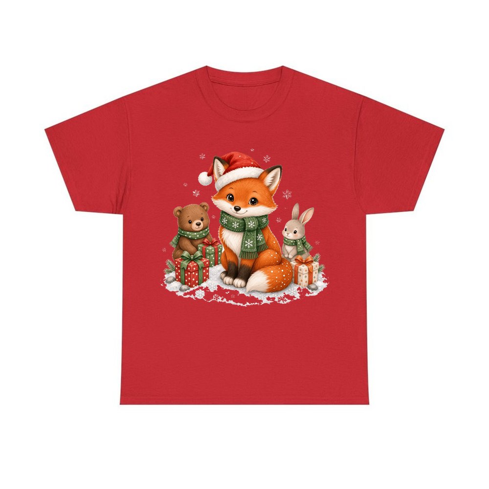 Woodland Friends Christmas Presents personalised Christmas T-shirt in red