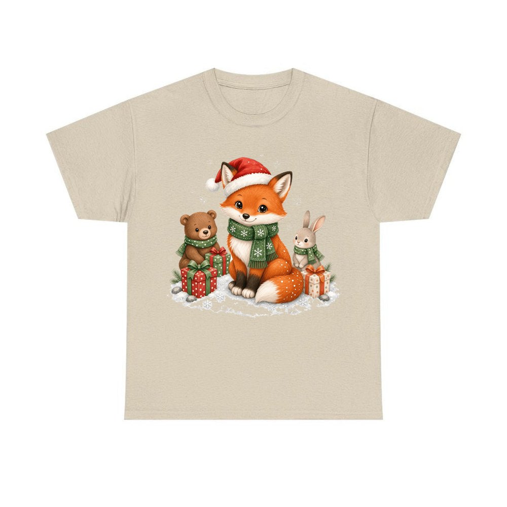 Woodland Friends Christmas Presents personalised Christmas T-shirt in sand