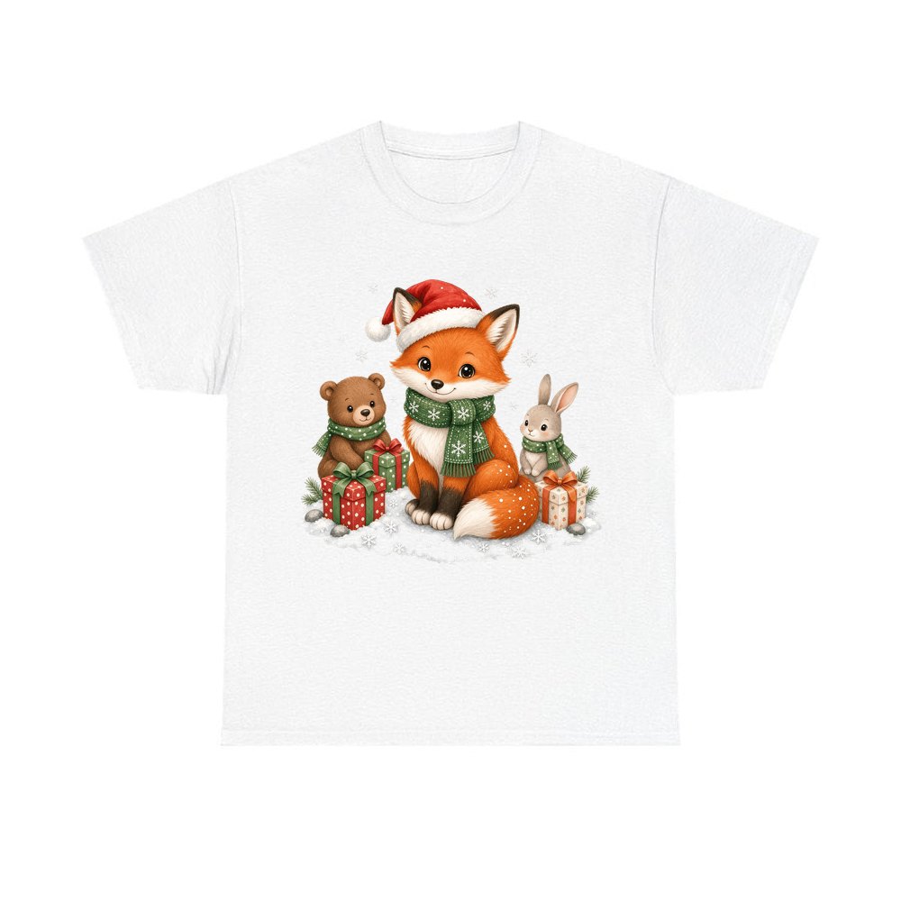 Woodland Friends Christmas Presents personalised Christmas T-shirt in white