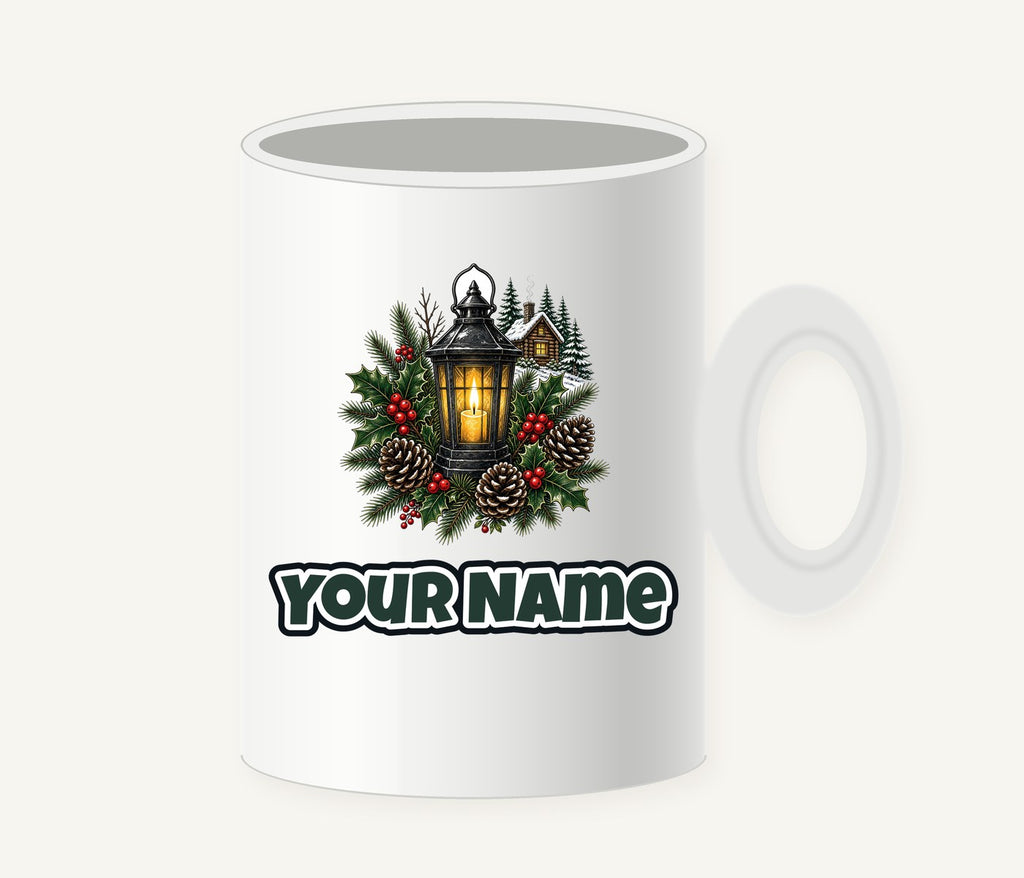 Woodland Lantern And Pinecones Personalised Christmas Mug