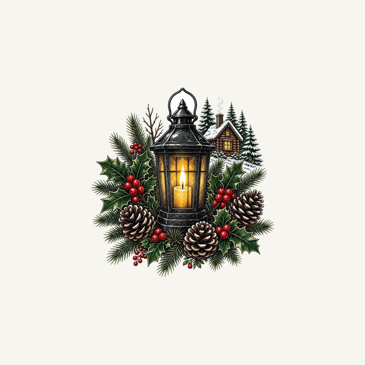Woodland Lantern And Pinecones Personalised Christmas Mug