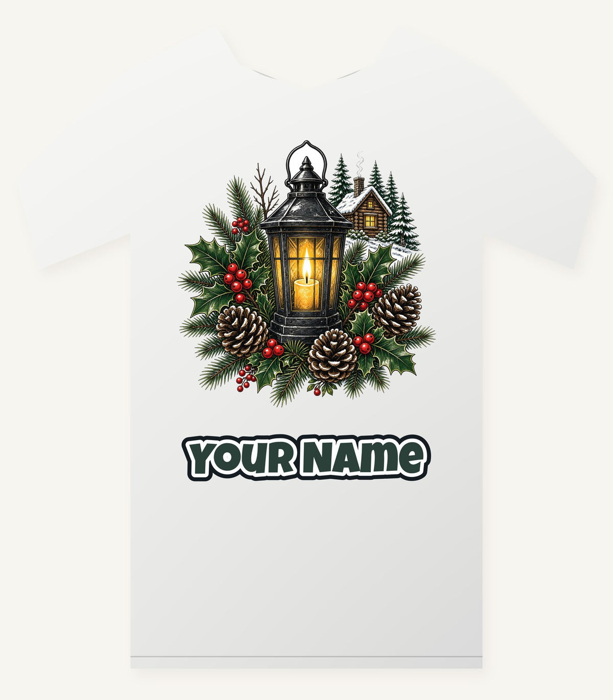 Woodland Lantern And Pinecones Personalised Christmas T-Shirt and Hoodie