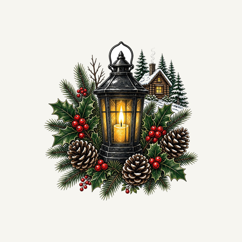 Woodland Lantern And Pinecones Personalised Christmas T-Shirt and Hoodie