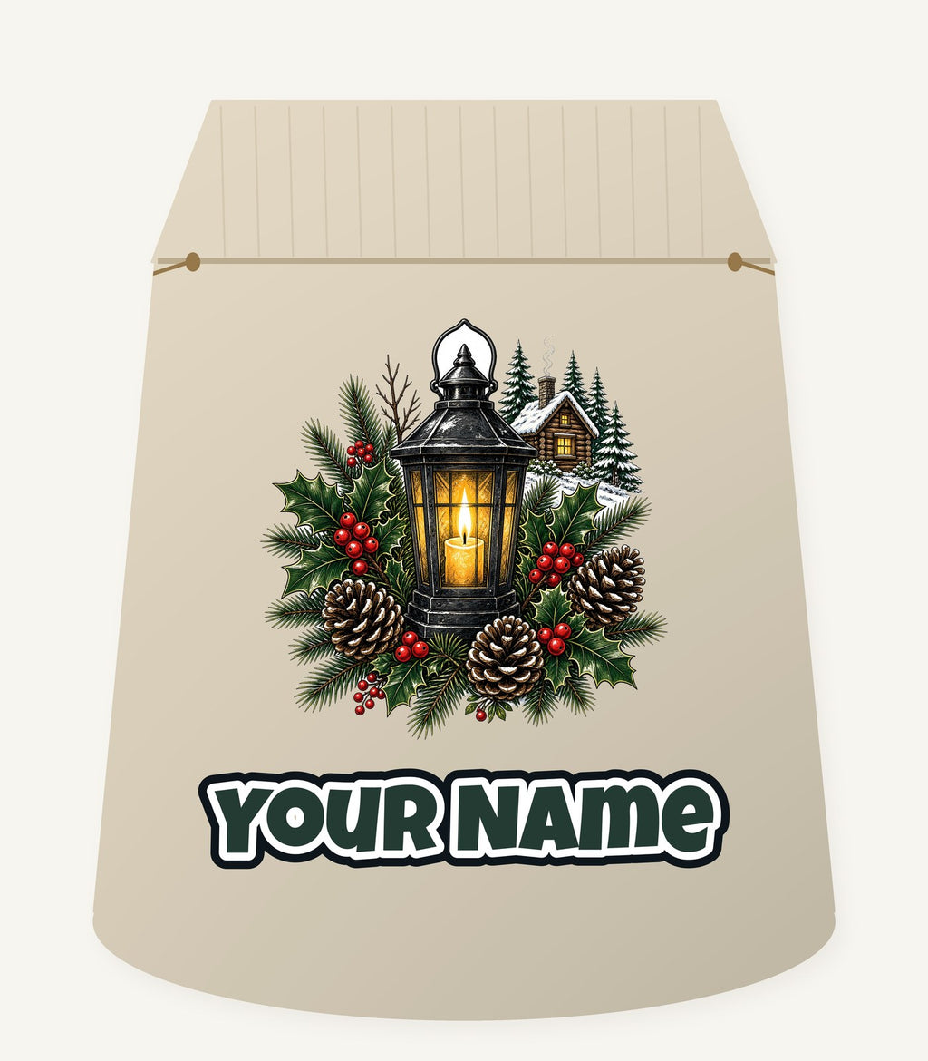 Woodland Lantern And Pinecones Personalised Santa Sack