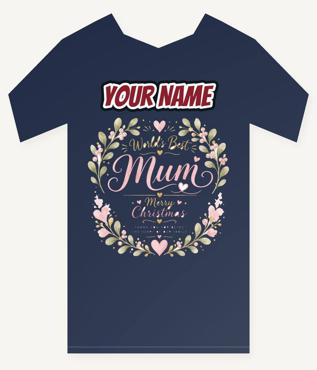 World's Best Mum Wreath Personalised Kids and Baby Christmas Tee