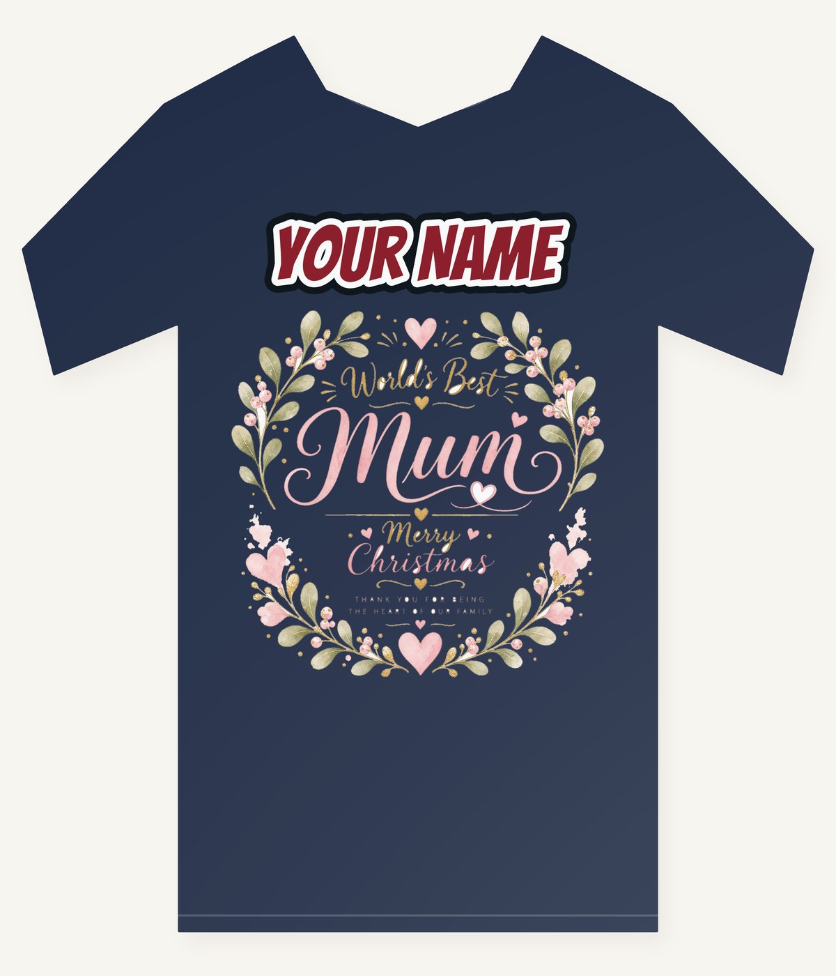 World's Best Mum Wreath Personalised Kids and Baby Christmas Tee