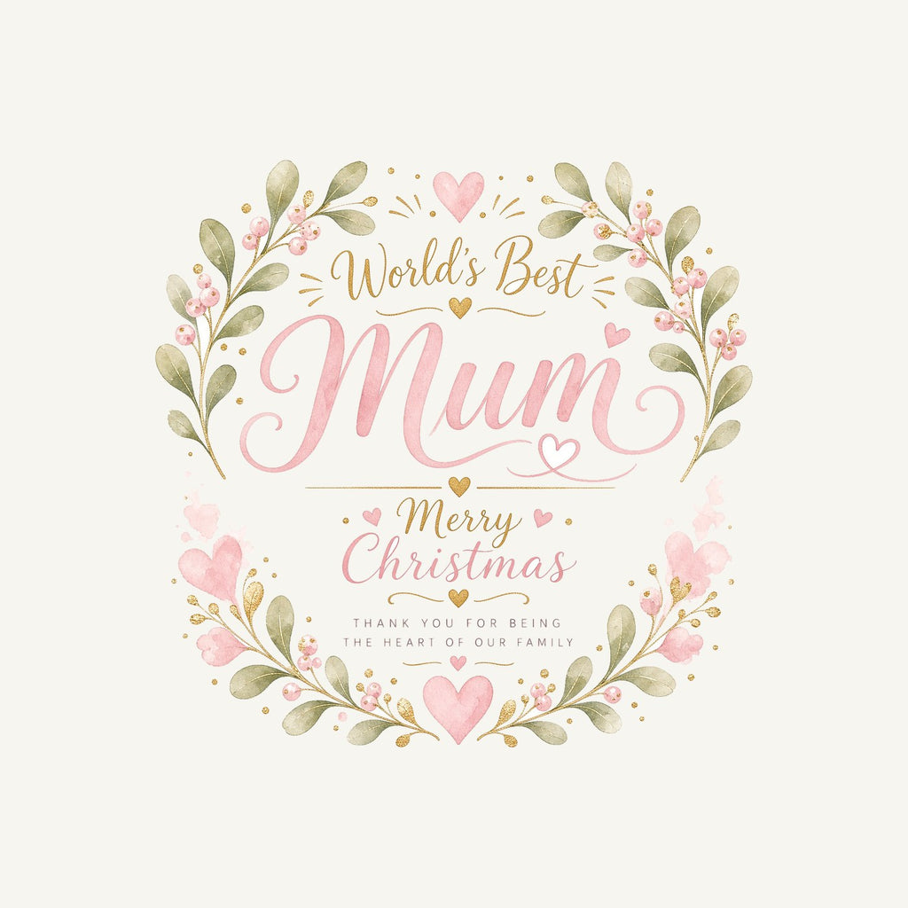 World's Best Mum Wreath Personalised Kids and Baby Christmas Tee