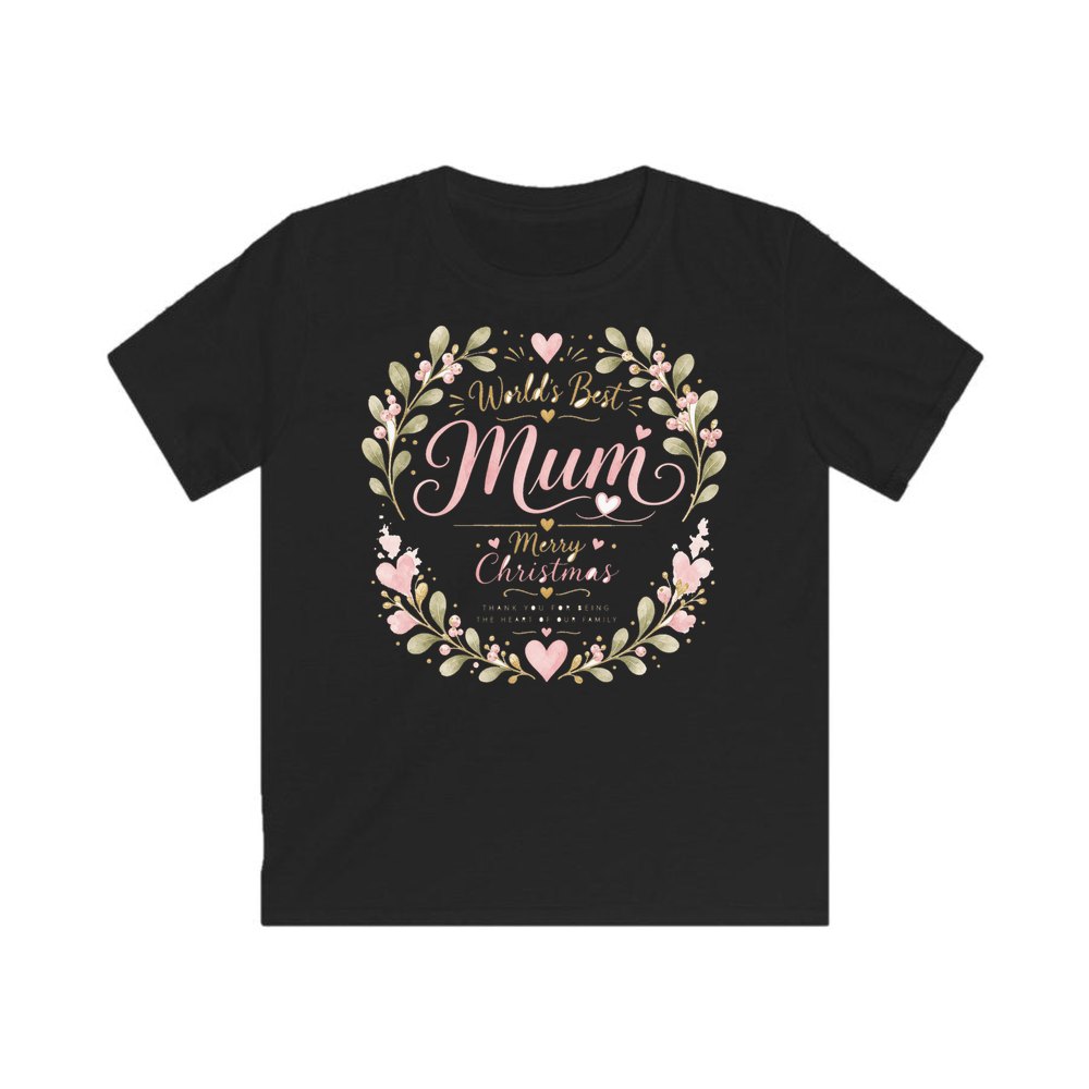 World's Best Mum Wreath personalised kids Christmas tee in black