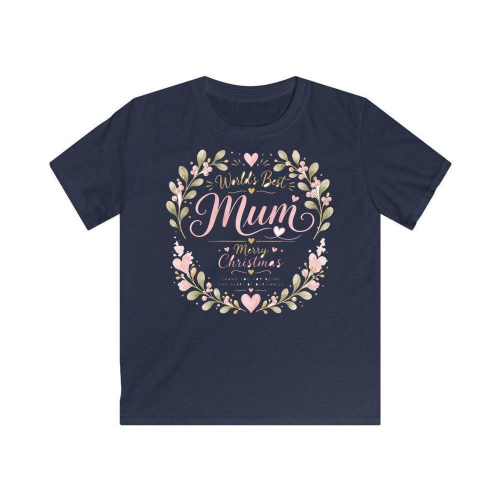 World's Best Mum Wreath personalised kids Christmas tee in navy
