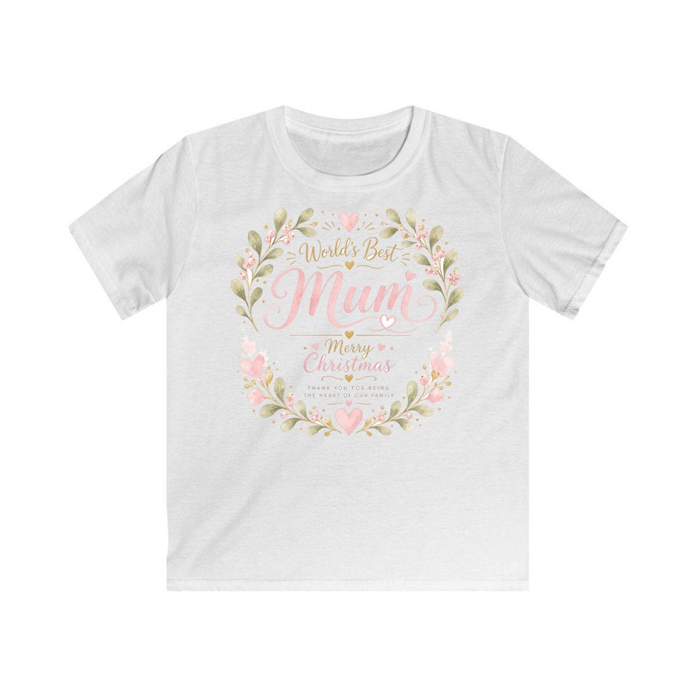 World's Best Mum Wreath personalised kids Christmas tee in white