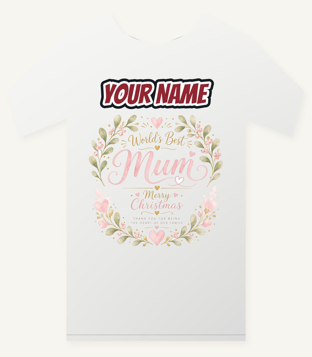 World's Best Mum Wreath Personalised Christmas T-Shirt and Hoodie