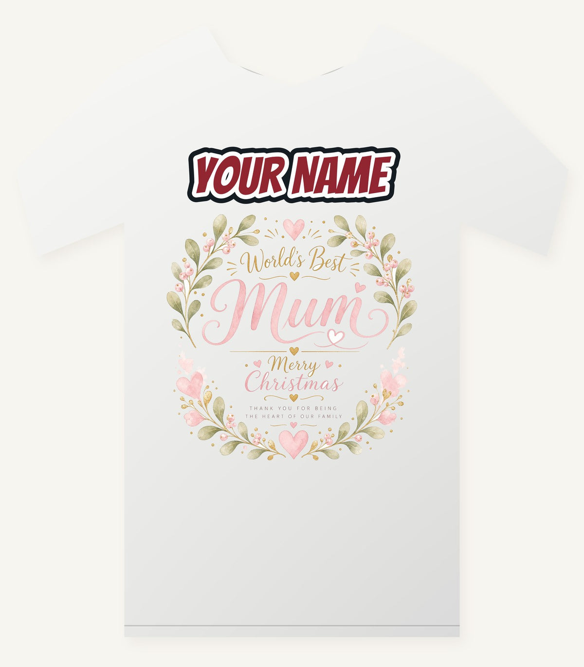 World's Best Mum Wreath Personalised Christmas T-Shirt and Hoodie