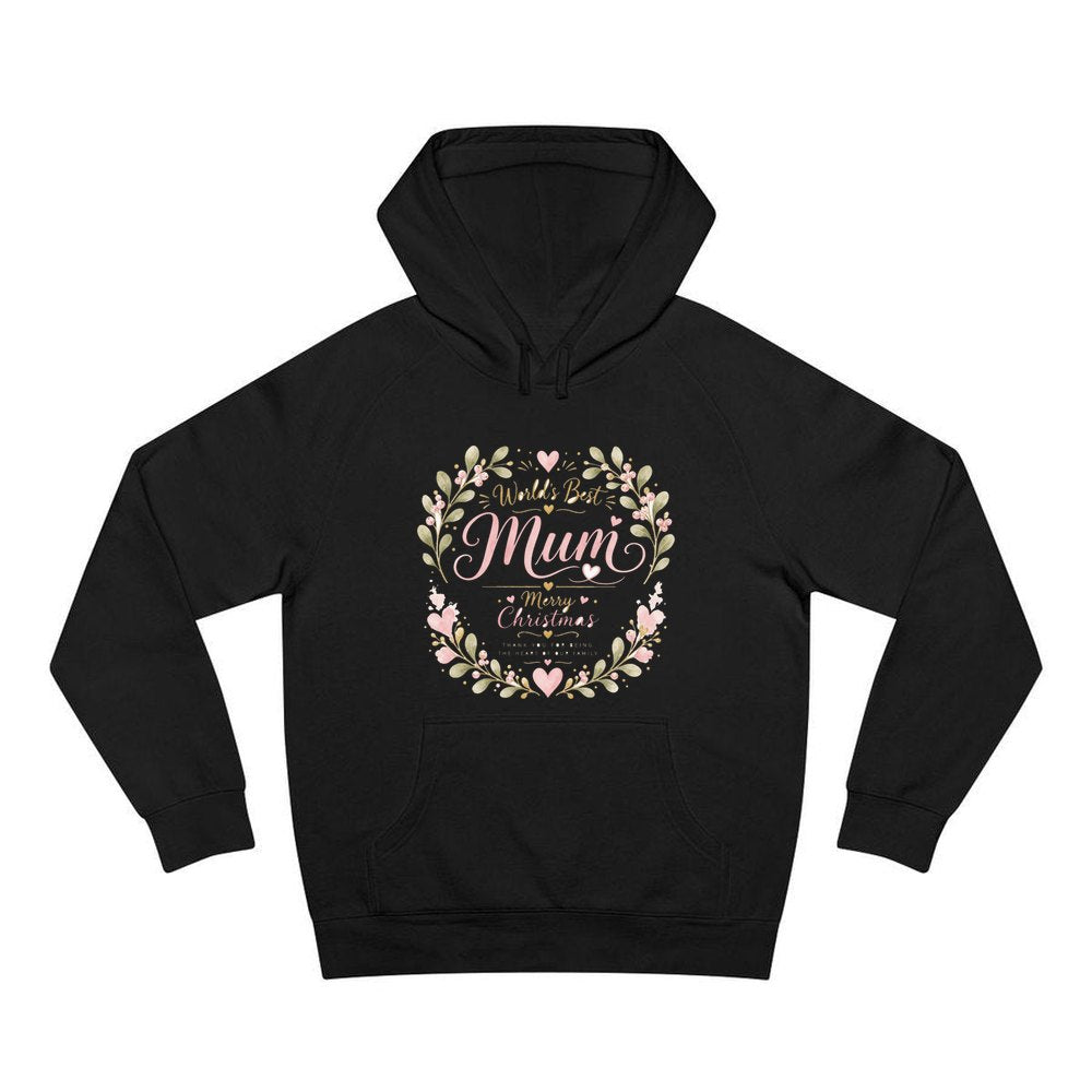 World's Best Mum Wreath personalised Christmas hoodie in black
