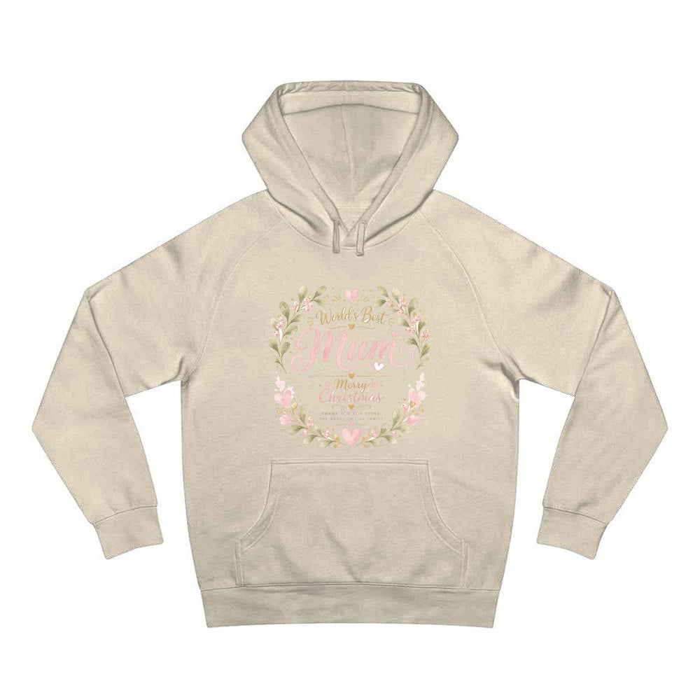 World's Best Mum Wreath personalised Christmas hoodie in sand