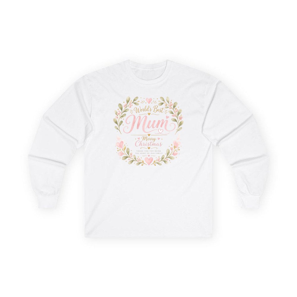 World's Best Mum Wreath personalised long sleeve Christmas T-shirt in white