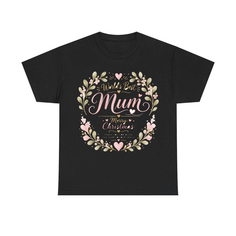 World's Best Mum Wreath personalised Christmas T-shirt in black