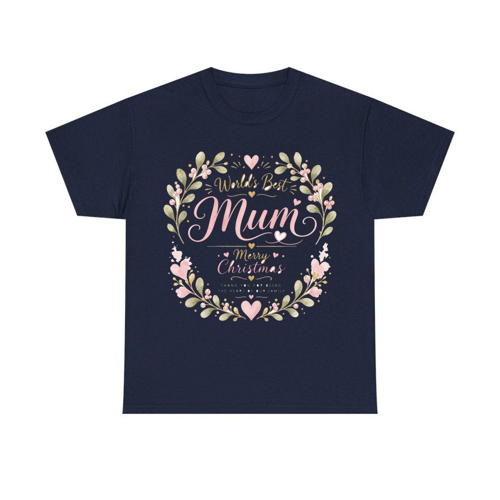 World's Best Mum Wreath personalised Christmas T-shirt in navy