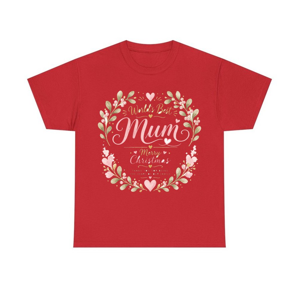 World's Best Mum Wreath personalised Christmas T-shirt in red