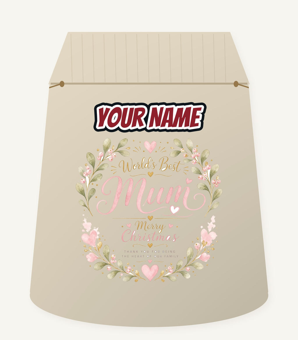 World's Best Mum Wreath Personalised Santa Sack