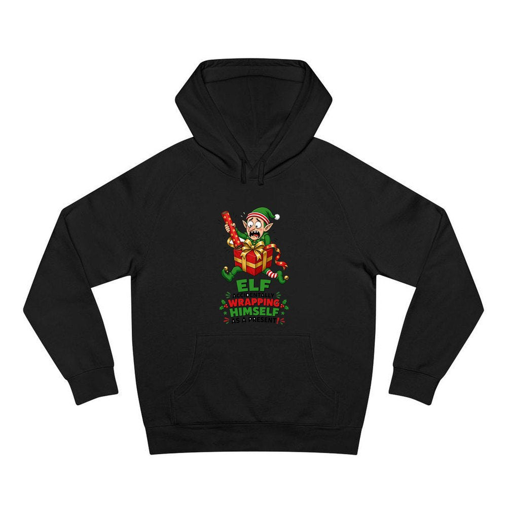 Wrapped Himself As A Present personalised Christmas hoodie in black