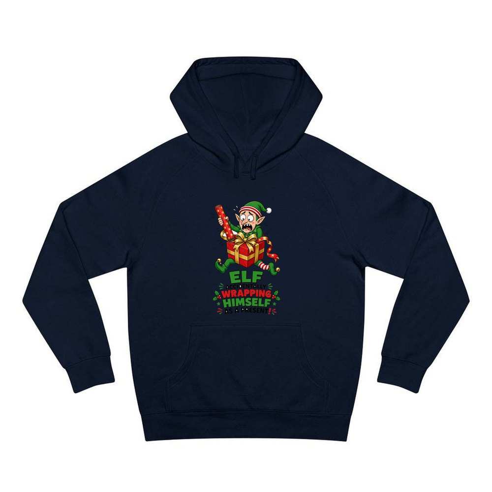 Wrapped Himself As A Present personalised Christmas hoodie in navy