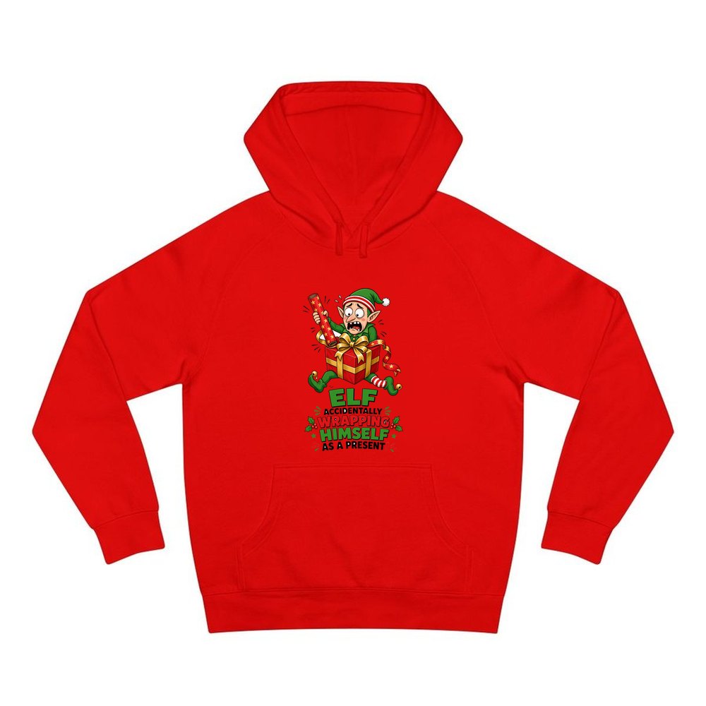 Wrapped Himself As A Present personalised Christmas hoodie in red