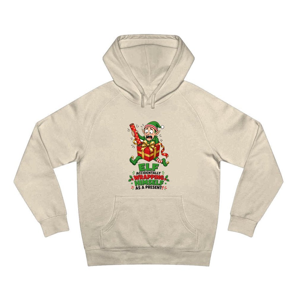 Wrapped Himself As A Present personalised Christmas hoodie in sand