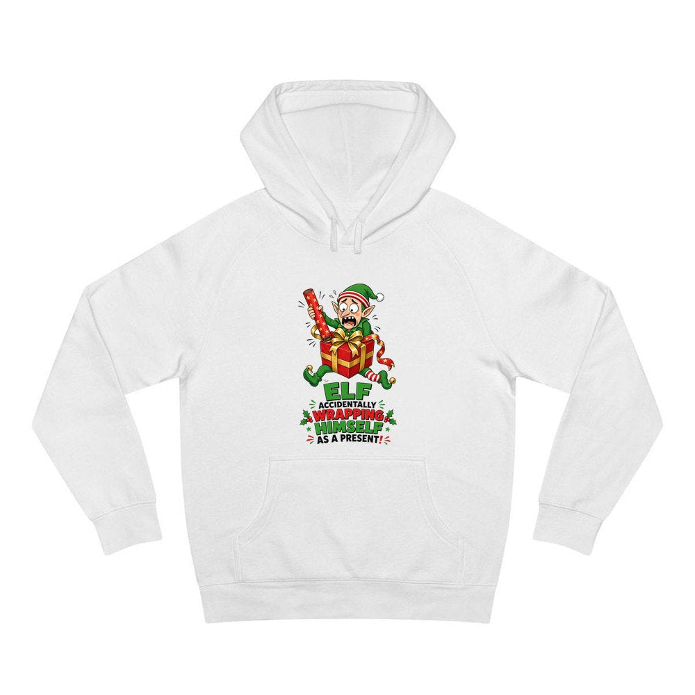 Wrapped Himself As A Present personalised Christmas hoodie in white
