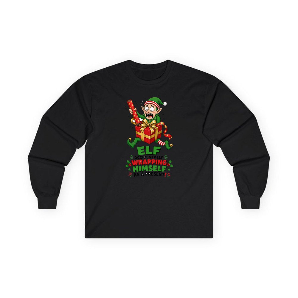 Wrapped Himself As A Present personalised long sleeve Christmas T-shirt in black