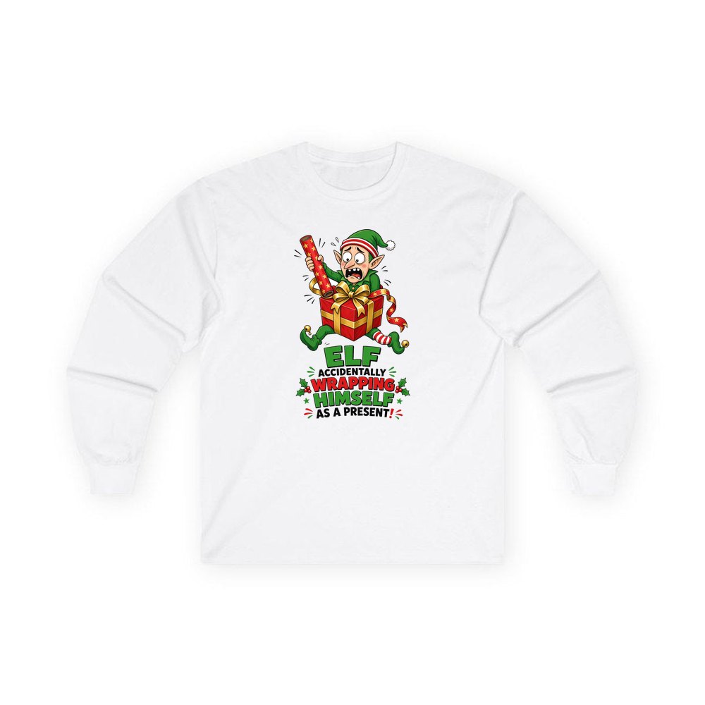 Wrapped Himself As A Present personalised long sleeve Christmas T-shirt in white