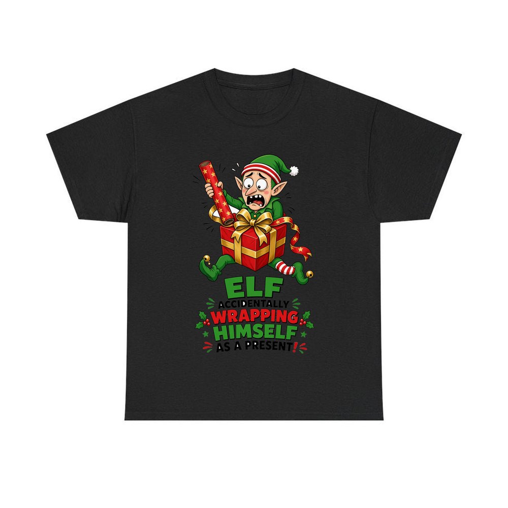 Wrapped Himself As A Present personalised Christmas T-shirt in black