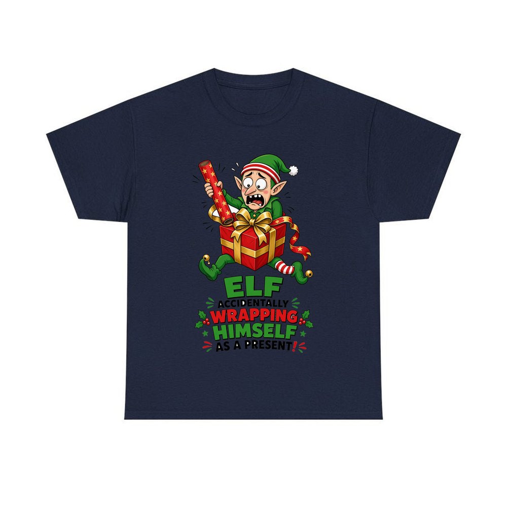 Wrapped Himself As A Present personalised Christmas T-shirt in navy