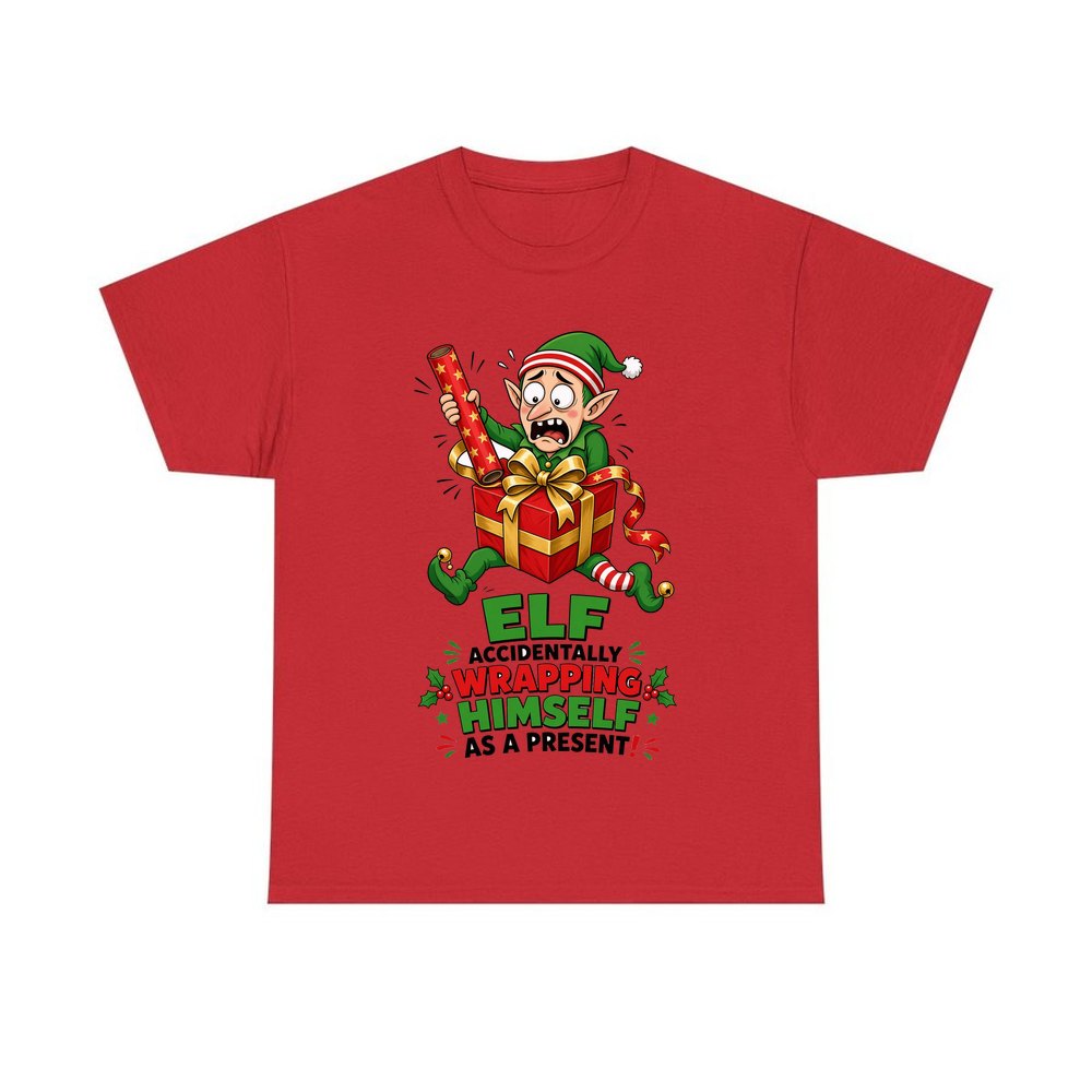 Wrapped Himself As A Present personalised Christmas T-shirt in red