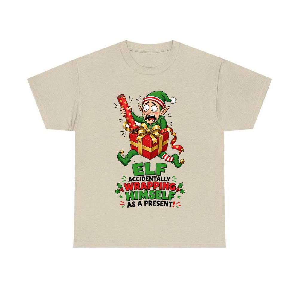 Wrapped Himself As A Present personalised Christmas T-shirt in sand
