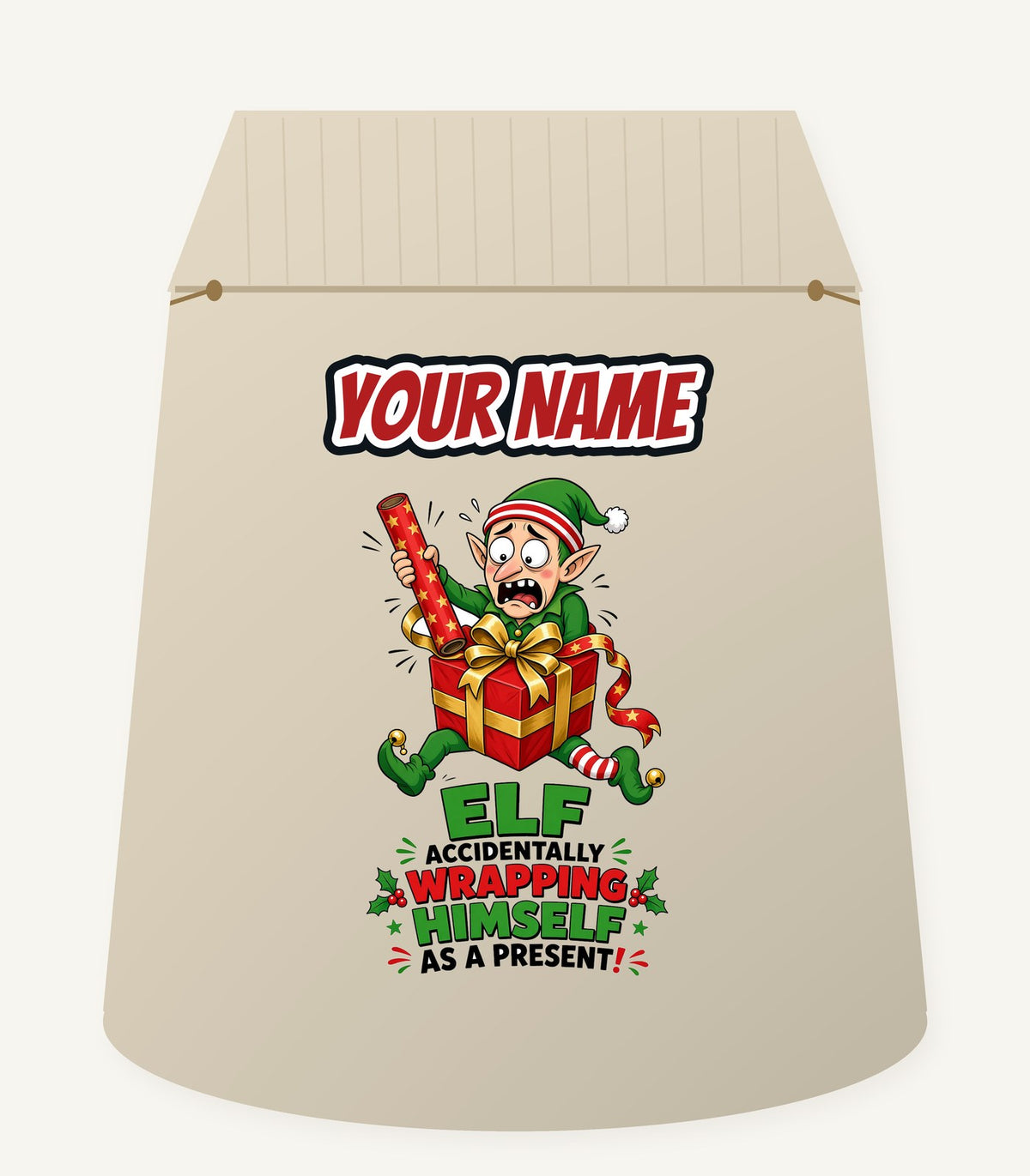 Wrapped Himself As A Present Personalised Santa Sack