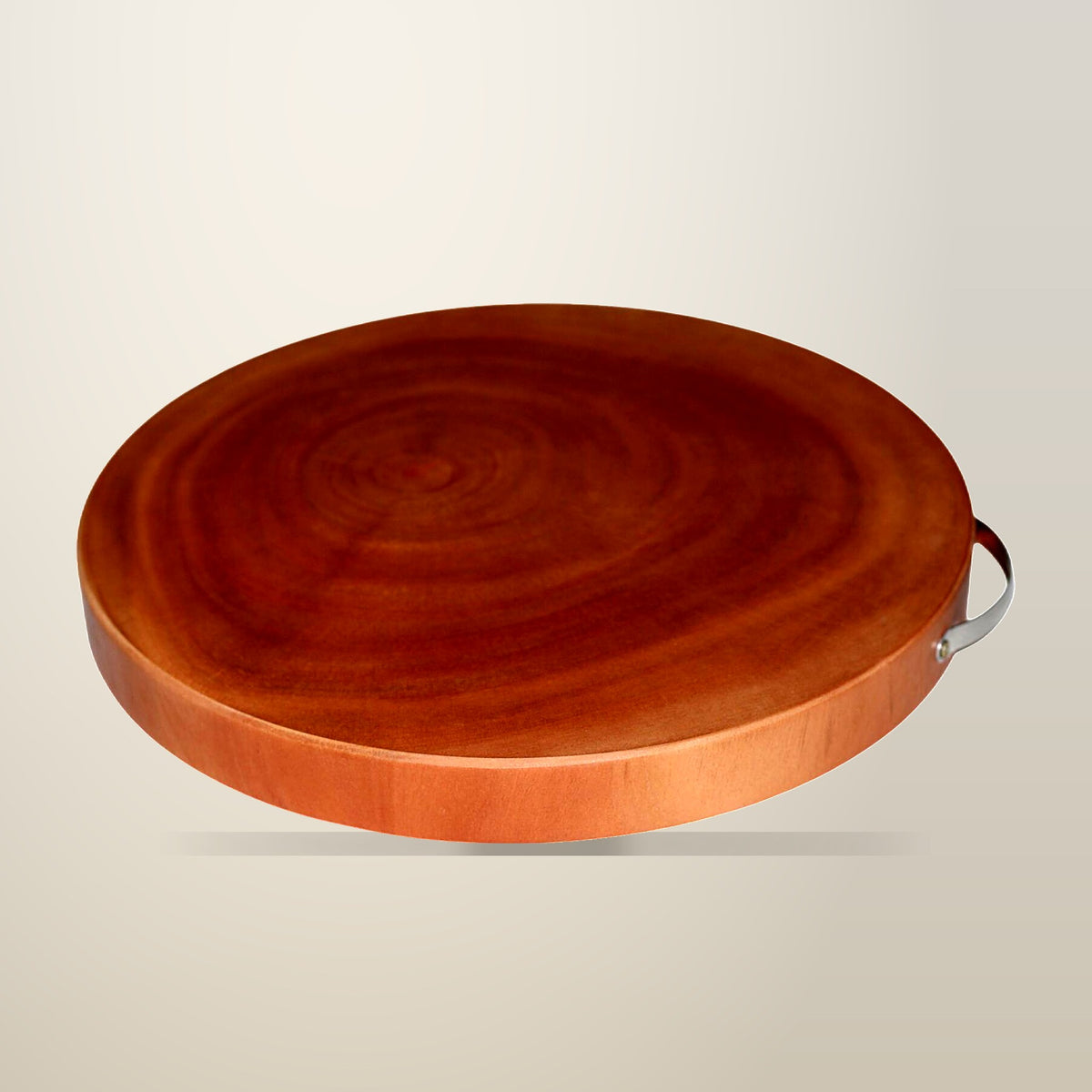 YES4HOMES Large Round Hardwood Chopping Board, on a plain cream background