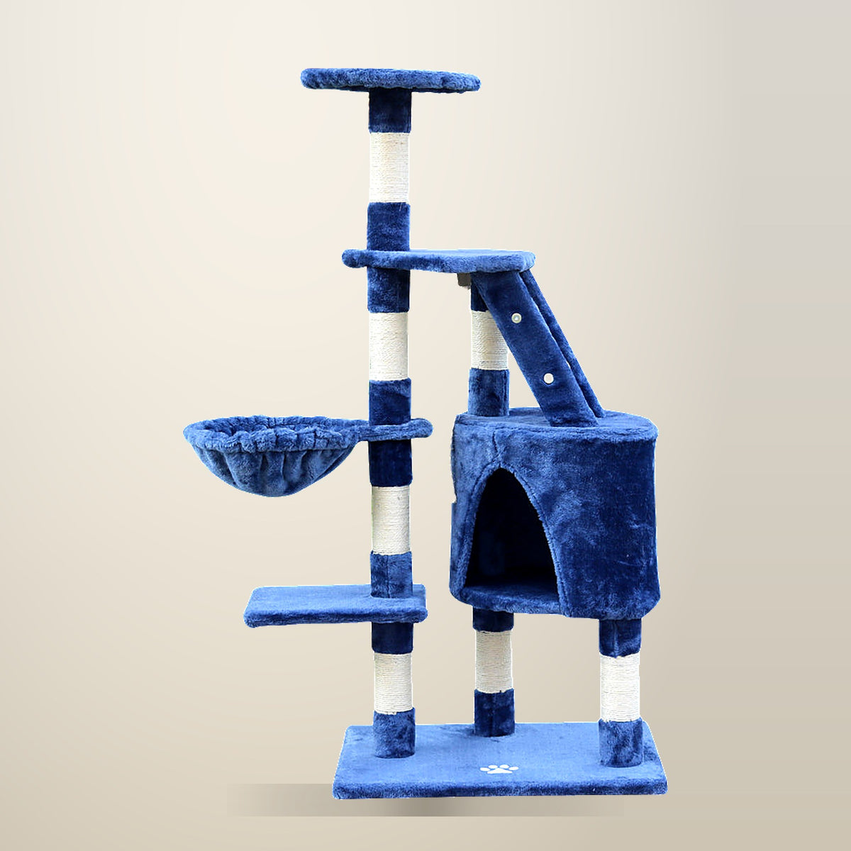 YES4PETS 120 cm Multi Level Cat Tree, Blue, on a plain cream background