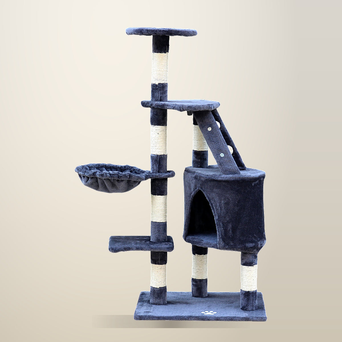 YES4PETS 120 cm Multi Level Cat Tree, Grey and Beige, on a plain cream background