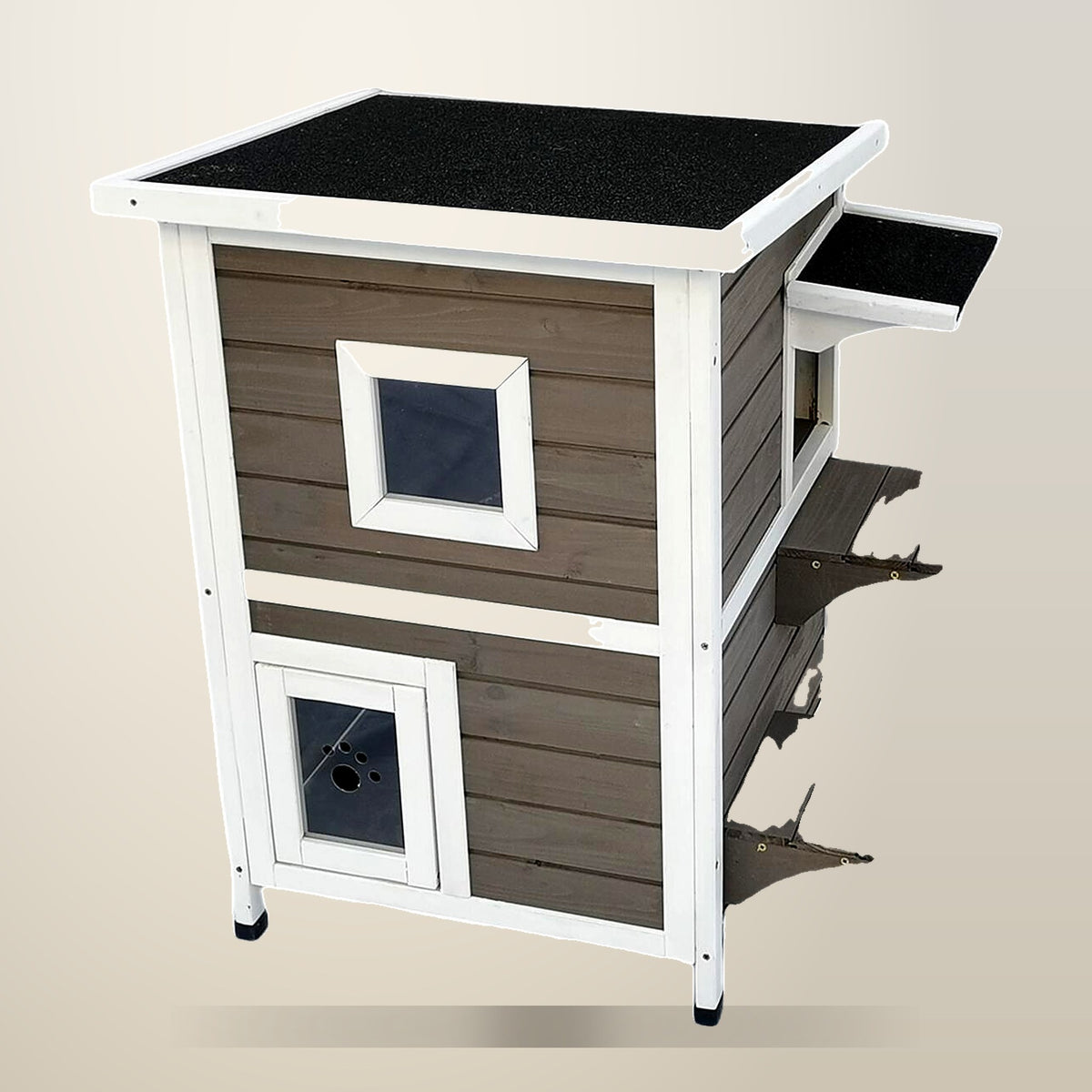 YES4PETS 2 Story Cat Shelter Condo, 74 x 58 x 81 cm, on a plain cream background