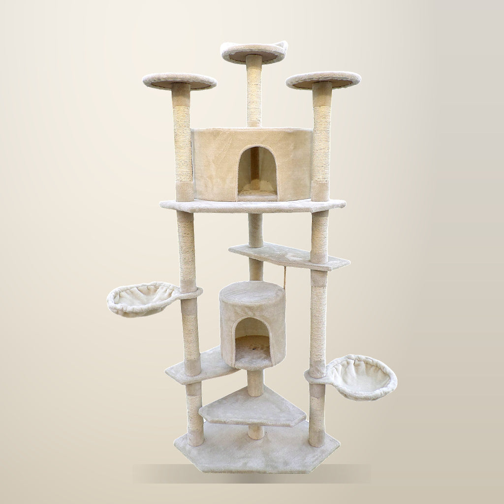 YES4PETS 200 cm Cat Scratching Post Tower, Beige, on a plain cream background