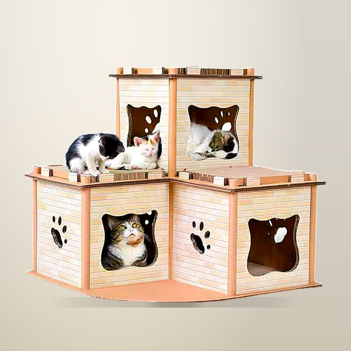 YES4PETS Cardboard Cat House Tower, Brown, 67.5 cm, on a plain cream background