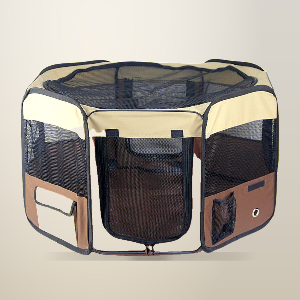YES4PETS Medium Soft Pet Playpen, Brown, on a plain cream background