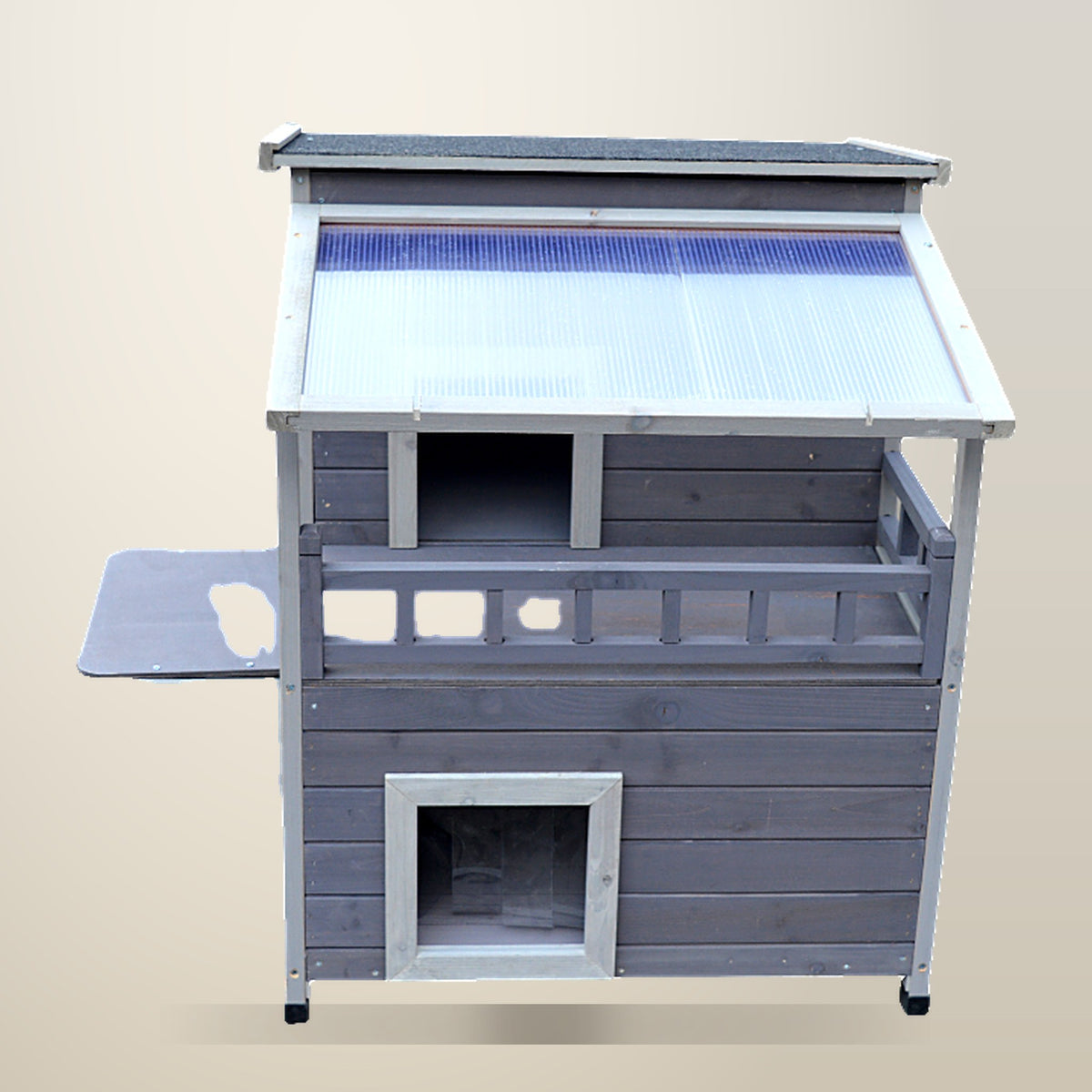 YES4PETS Small Outdoor Wooden Cat Shelter, 88 x 92 x 83 cm, on a plain cream background