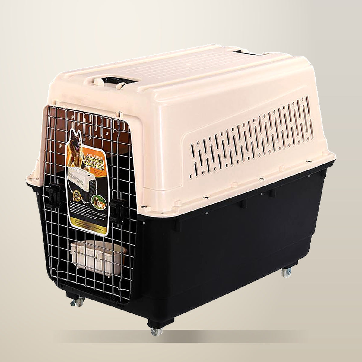 YES4PETS XXXL Pet Carrier with Wheels, Up to 35 kg, on a plain cream background